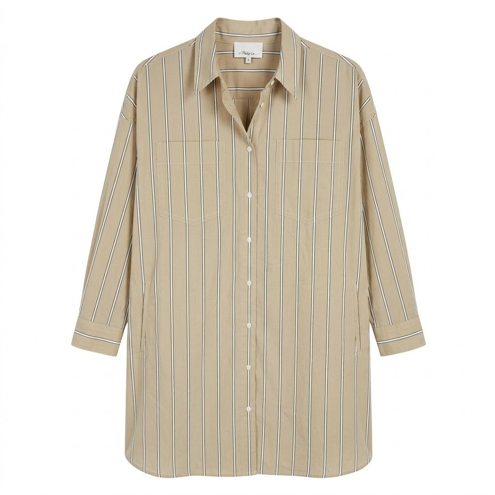 3.1 Phillip Lim Beige Striped Oversized Cotton Shirt Dress Size 4‎ - CJ